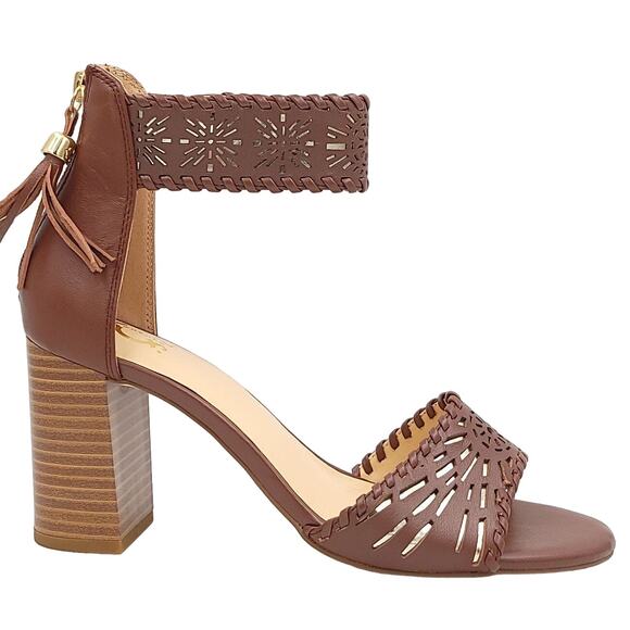 C Wonder Women Block Heel Ankle Strap Sandals Katie Size US 8.5 Cognac Leather - Picture 2 of 6